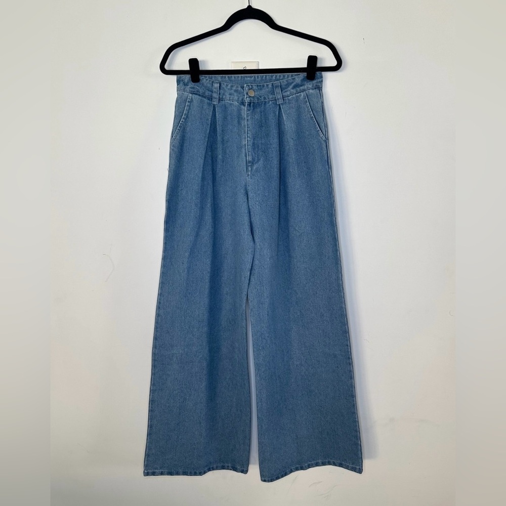 DENIM PALAZZO HIGH WAISTED LONG PANTS